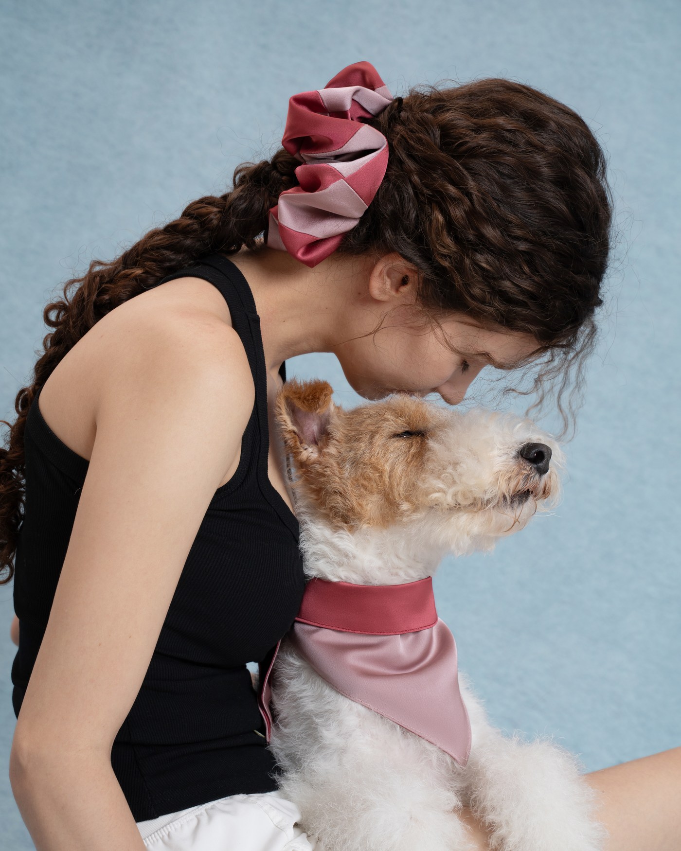 Rosé Bloom matching scrunchie and pet bandana